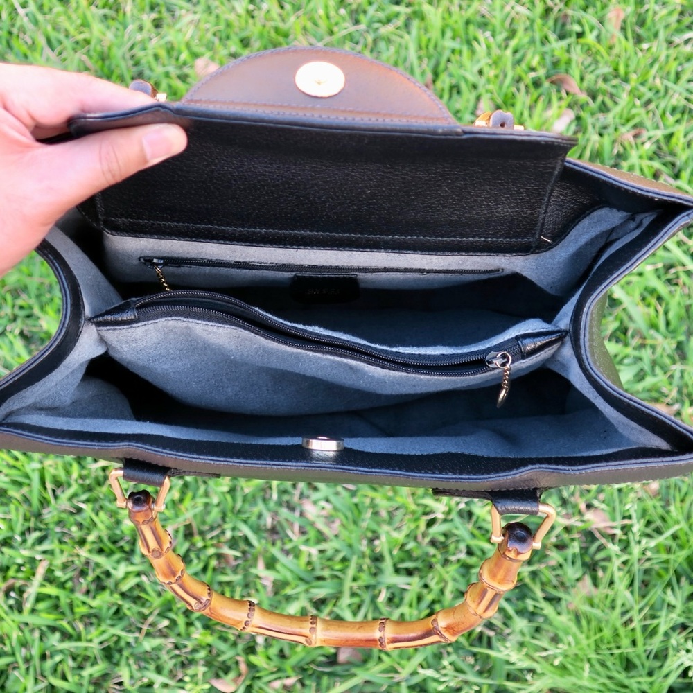 🔥 Vintage Gucci Diana Bamboo Top Handle Bag Black Leather | Classic 90s Gucci - Picture 12 of 13